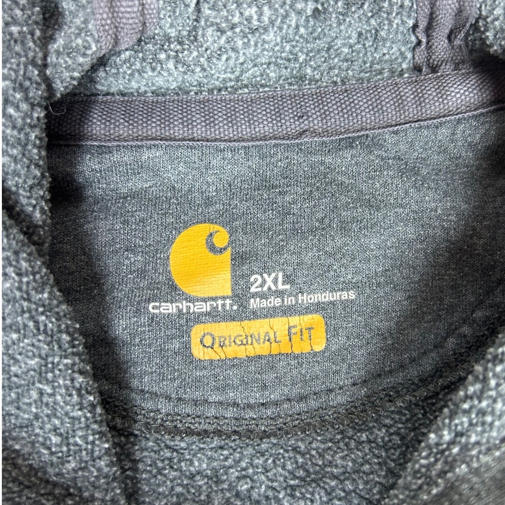 Carhartt Mens 2XL Original Fit Sleeve Logo Hoodie Charcoal Gray Neon Green - Picture 2 of 4